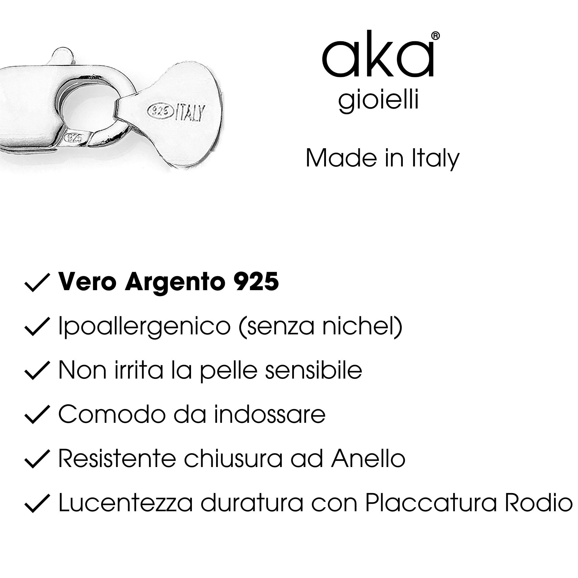 Aka Gioielli - Catenina Maglia Grumetta 3mm in Argento Sterling 925 Rodiato - Collana Argento Donna Uomo Lunghezza: 40 45 50 55 60 70 cm