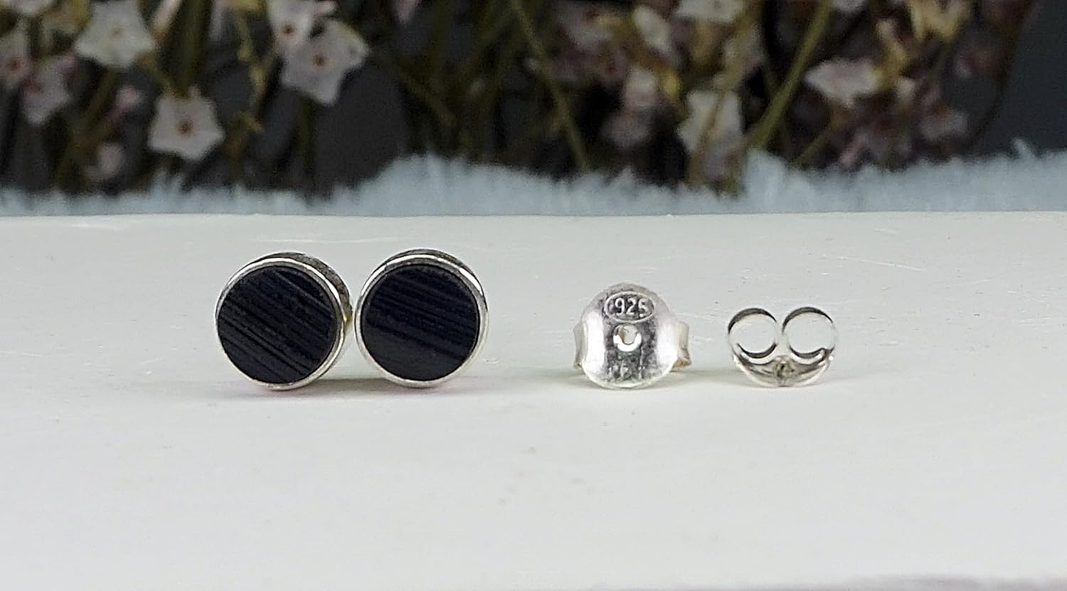 6mm Raw Black Tourmaline Solid Sterling Silver Stud Earrings - October Birthstone, S62