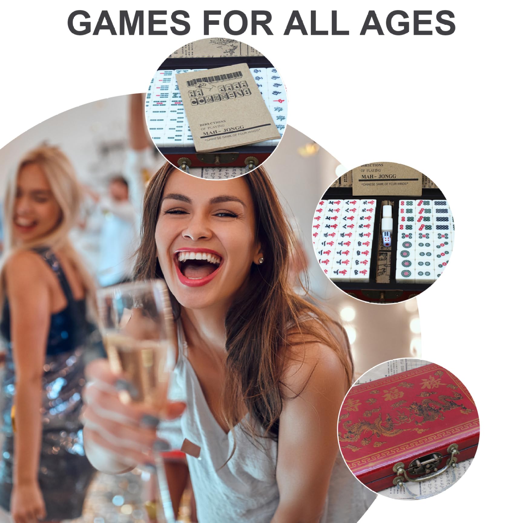 Set Mini Mahjong, set di tessere Mahjong cinesi portatili con custodia