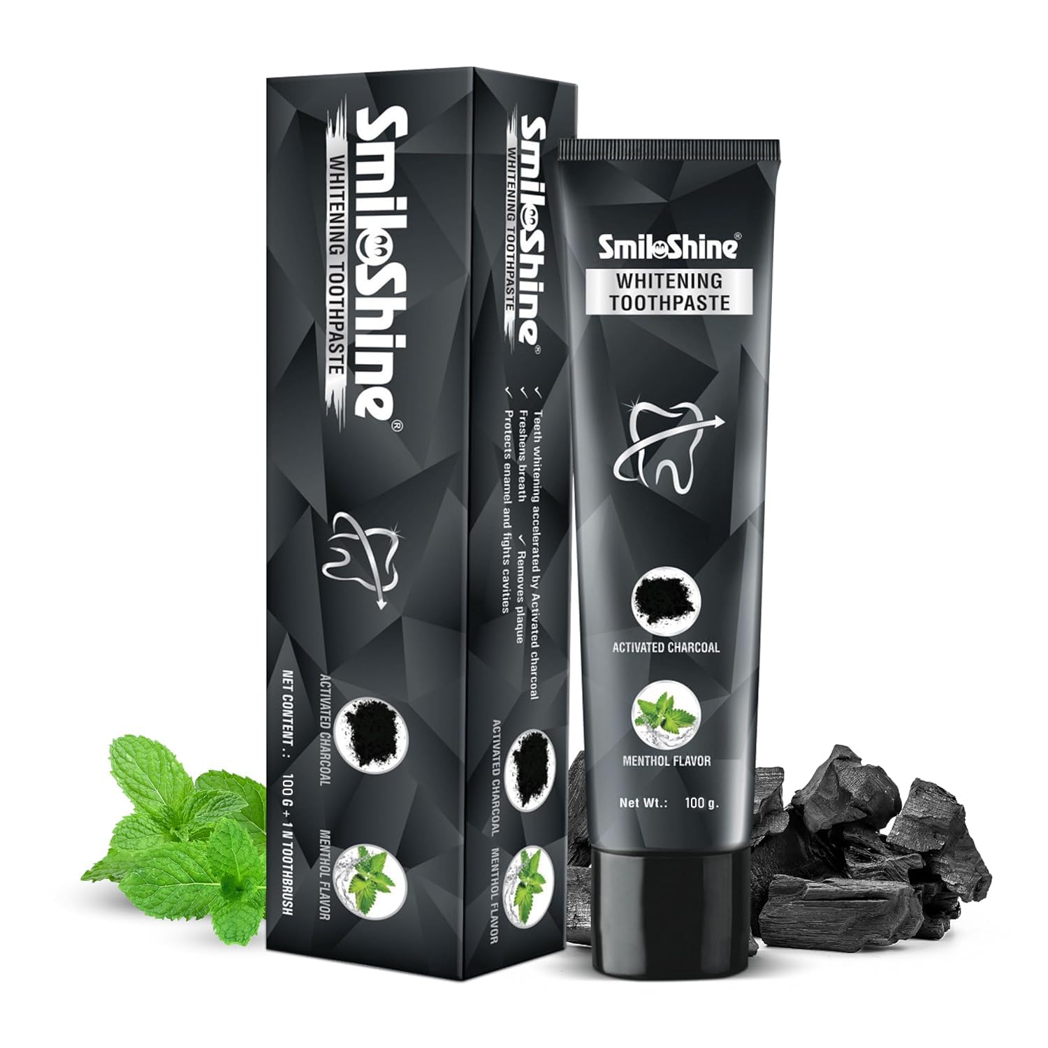 SmiloShine Charcoal Activated Whitening 100g With Menthol Flavor Charcoal Toothpastes