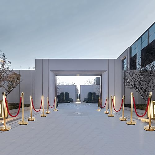 Miniatura 4 de Allpop 6 postes de acero inoxidable con 5 cuerdas de terciopelo rojo, barreras de control de multitudes de 5 pies, juego de postes de cola con base