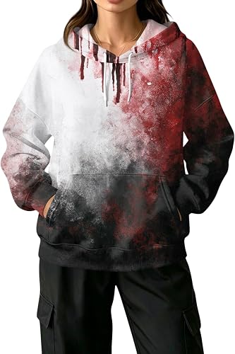 SamLng Womens Halloween Hoodies with Pocket Long Sleeve Oversized Fall Gray