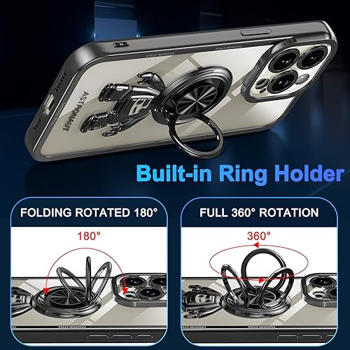 Miniatura 2 de LONTECT Funda para iPhone 15 Pro, a prueba de golpes, protección de cuerpo completo, soporte de anillo de astronautas, delgada, transparente,