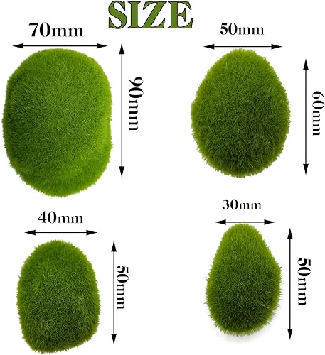 Miniatura 3 de RONYOUNG 40 rocas artificiales de musgo decorativas de 4 tamaños, bolas de musgo verde, piedras de musgo verde, piedras cubiertas de musgo verde,