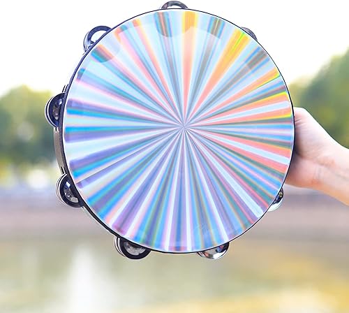 Vilihkc Pandereta de madera de pandereta para iglesia de doble fila, instrumento musical reflectante tambor de mano instrumento musical de percusión