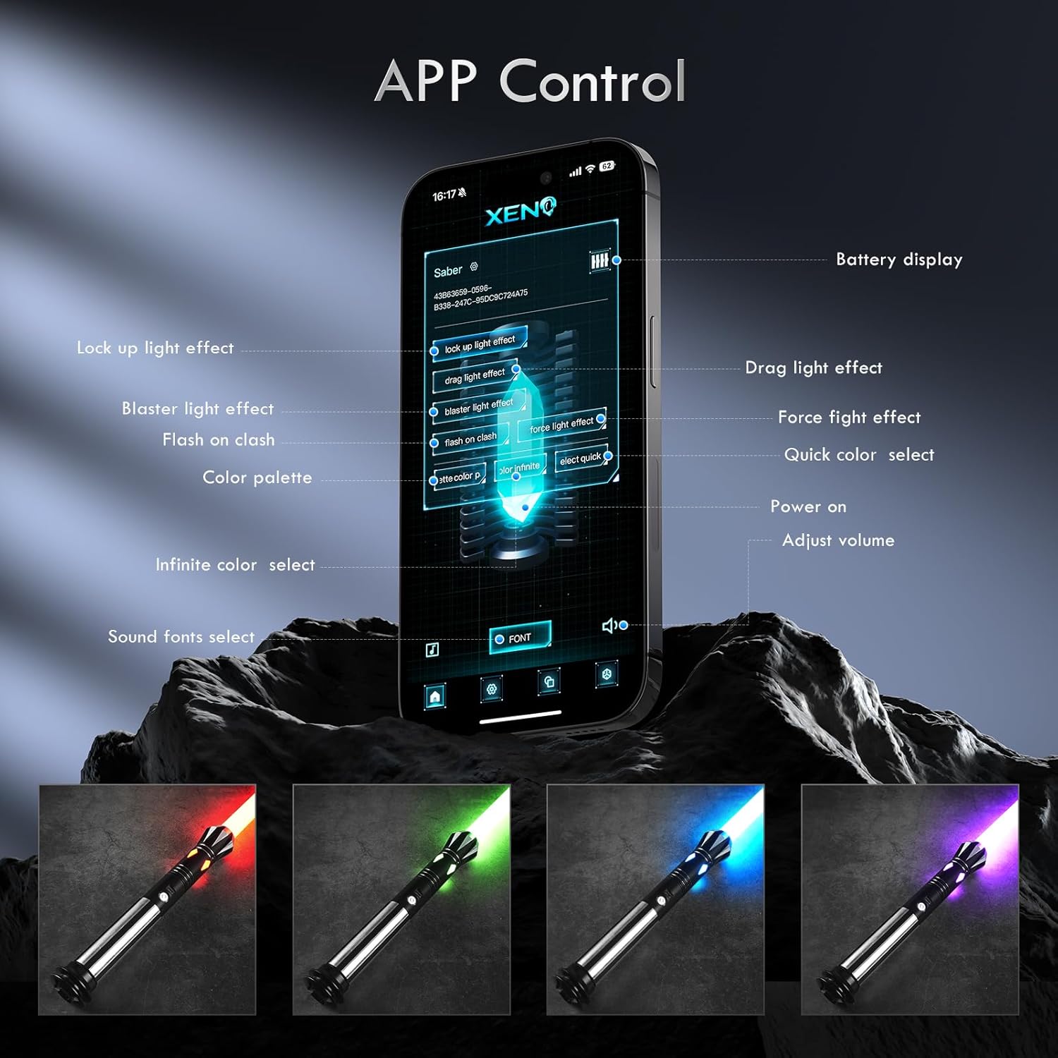 DAMIENSABER Upgrade Xenopixel 3.0 Light Saber, Smooth Swing Sensitive Motion Control Light Sabers with 34 Sound Fonts Infinite Color Changing, Dueling Light Sabers for Adults, Aluminium Hilt