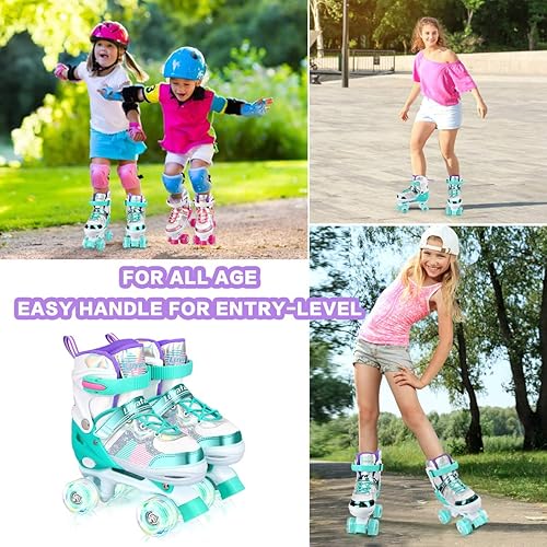 Miniatura 5 de Patines ajustables para niñas y niños, 4 tamaños de 6 a 12 y 3 a 5 años, patines para niños con 8 ruedas brillantes iluminadas, 3 colores brillantes