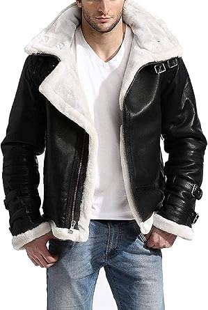 Mens Aviator RAF B3 Ginger Shearling Sheepskin Bomber Leather Jacket Flying