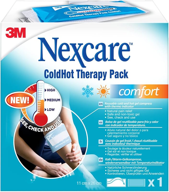 Nexcare Paquete de terapia fría y caliente Comfort, 1 paquete – Compresa de gel frío y caliente reutilizable con indicador térmico para alivio natural del dolor