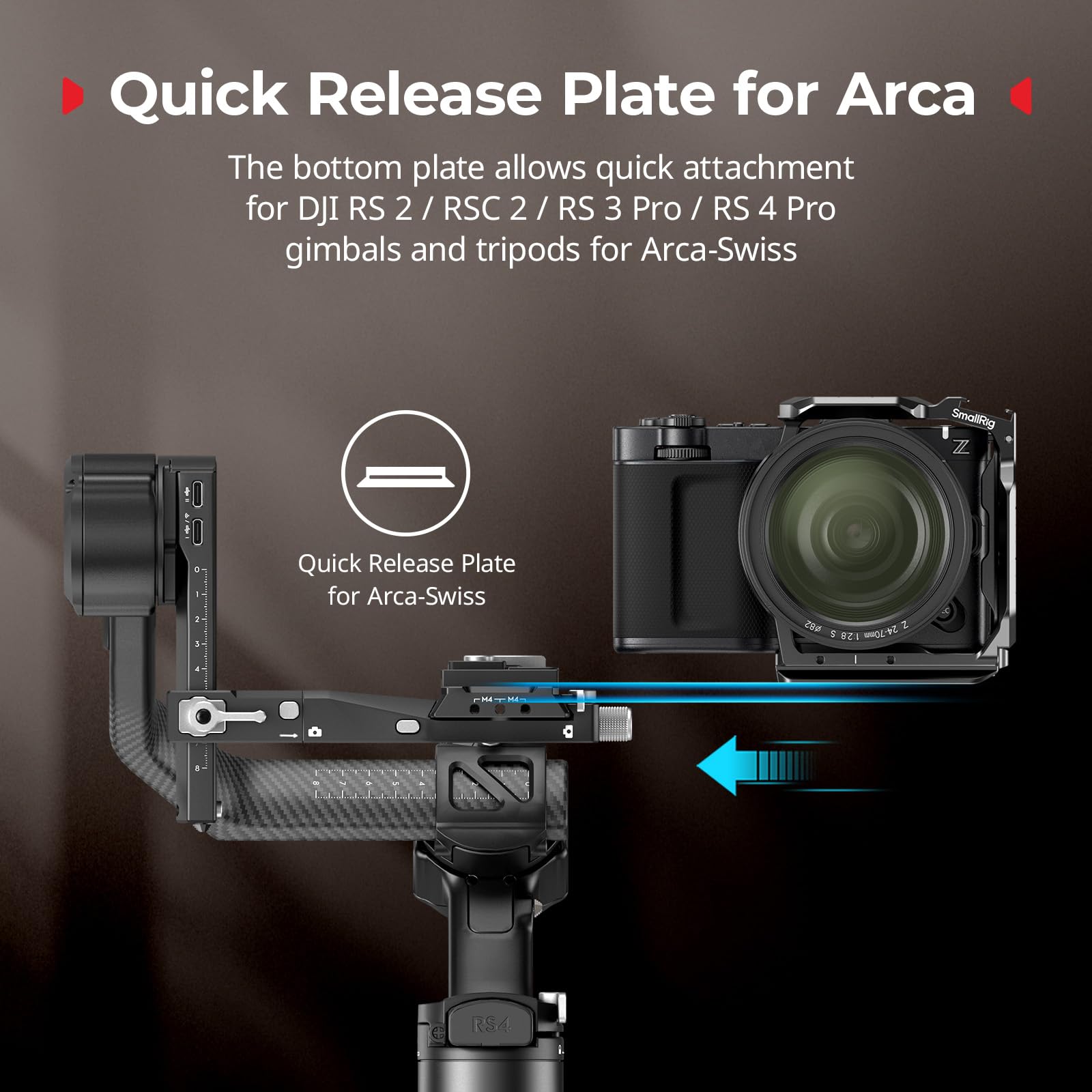 SMALLRIG Halbkäfig für Nikon ZR, HawkLock NATO-Schnellwechselschiene, 1/4"-20 Gewindebohrungen, QR-Platte für Arca, für DJI RS 4 / RS 4 Pro/RS 3 Pro Gimbals, für Arca-Swiss-kompatible Stative - 5905