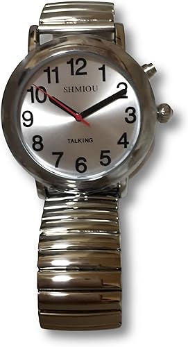 Reloj parlante inglés unisex para personas mayores ciegas con discapacidad visual, correa expansible, pulsera de cuarzo, voz analógica, con