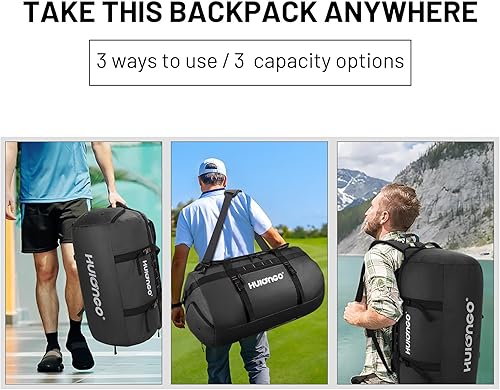 Miniatura 5 de Mochila de lona impermeable grande de 40L60L90L para hombres, mochila de lona para hombre, para viajes, resistente (negro, 40L)