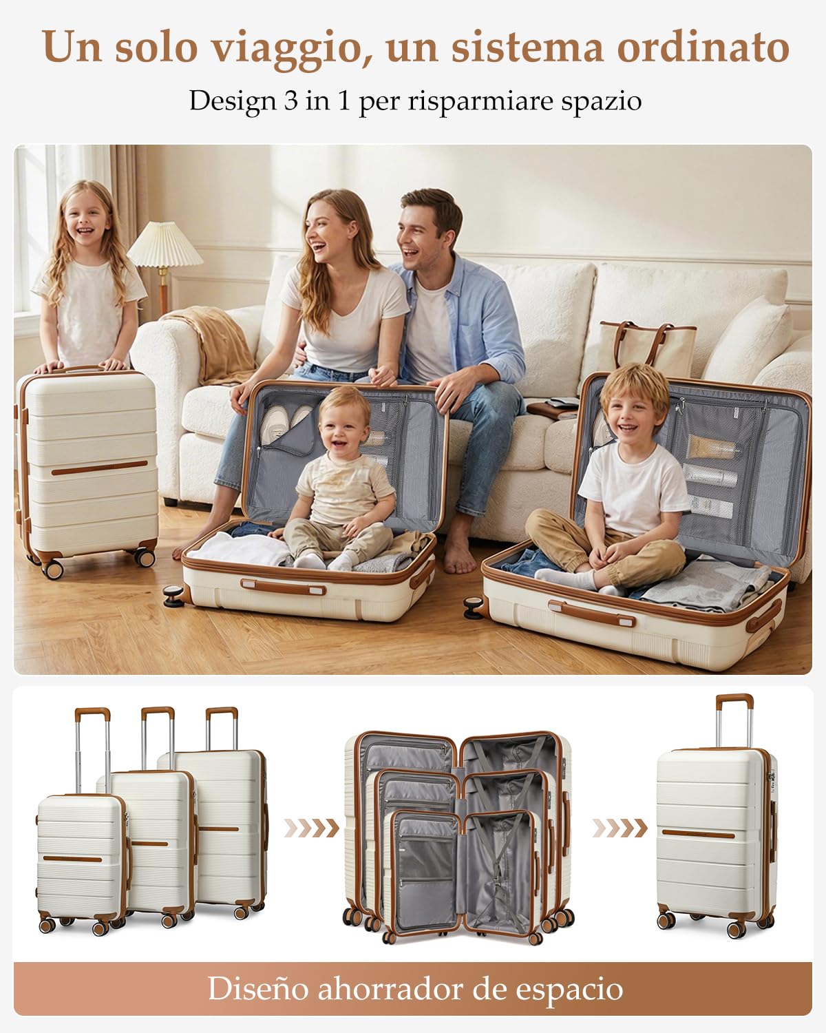 British Traveller Valigia Media Rigida 66cm Trolley Medio PP Leggero con TSA Lucchetto (24pollici, Bianco)