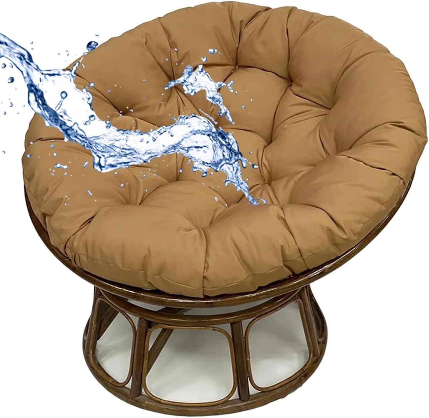 Papasan Chair Cushion Round Waterproof，Hanging Basket Chair Cushion，Round Rattan Chair Cushion, Hanging Basket Bird's Nest Cushion, Hanging Chair Swing Cushion (Only Pad)(Khaki,50*50cm(19.7In))