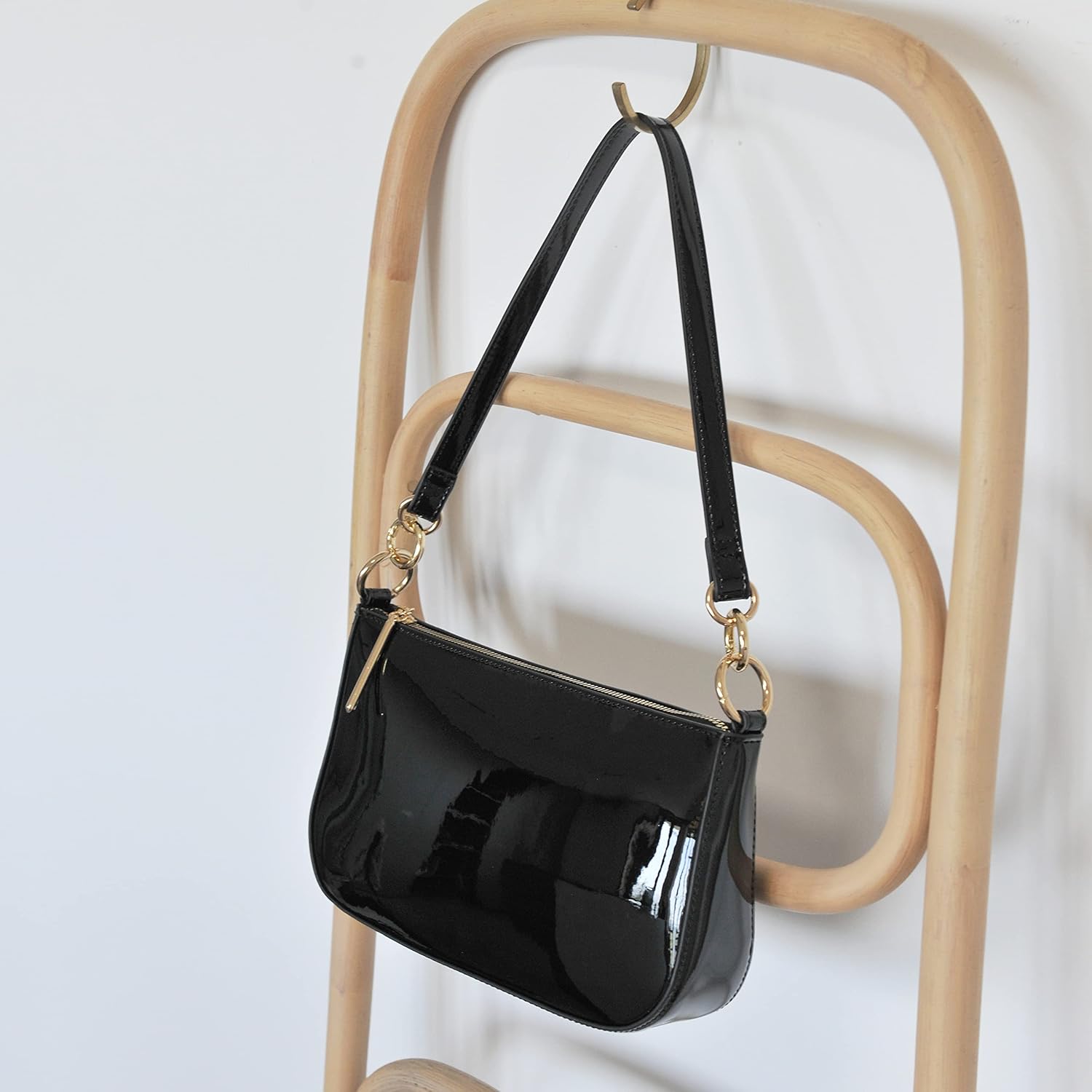 HOXIS Glossy Faux Patent Leather Women Shoulder Bag Shiny Clutch Crossbody Bag 90s Purse - Image 3