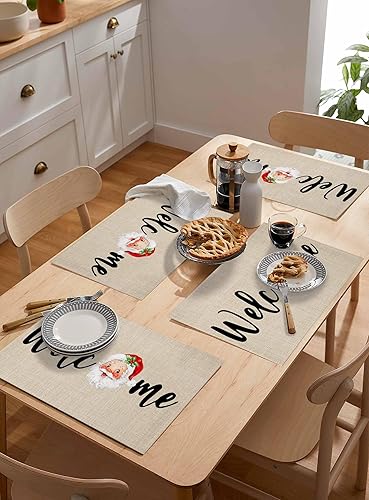 Vista 579 de Juego de 6 manteles individuales rojos para el día de San Valentín, diseño de corazón de San Valentín, resistentes al calor, lavables, manteles