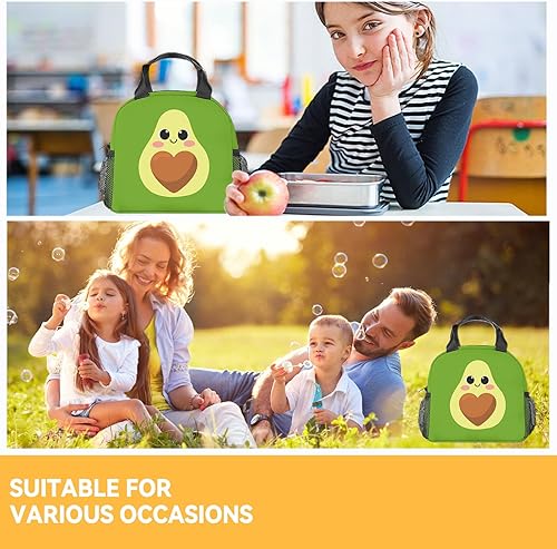 Miniatura 2 de Lonchera de aguacate para niños, lonchera aislada para niñas, bolsas de almuerzo Kawaii verdes con correa para el hombro, pequeña bolsa reutilizable