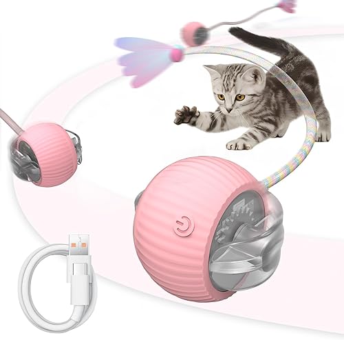 Pelota interactiva para gatos, bolas rodantes inteligentes activas, juguetes automáticos para gatitos, con cola de malla elástica, recargable, bola