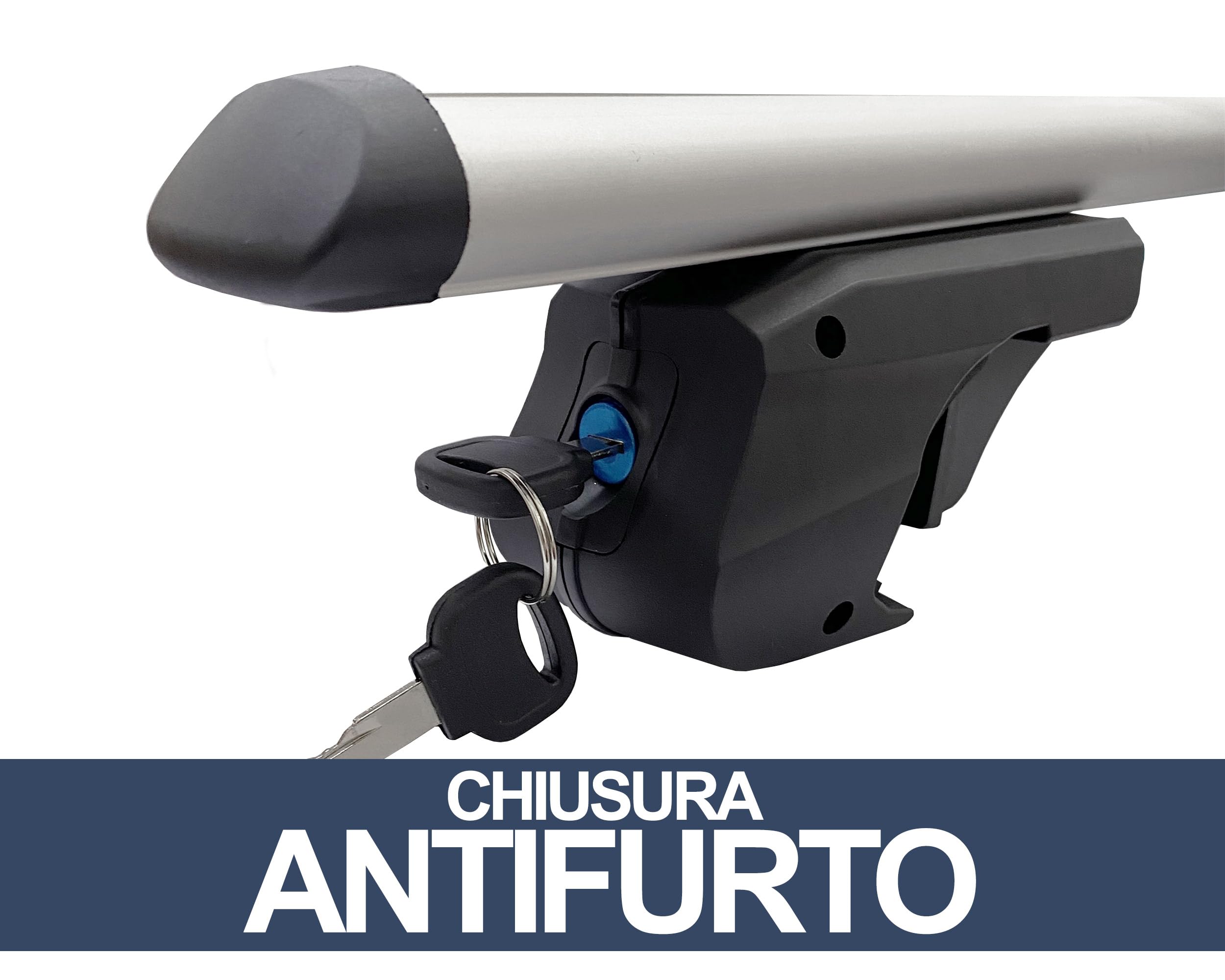 Auto Accessori Lupex - Barre portapacchi portatutto universali da 135 cm per tettuccio auto, con serratura antifurto, per binari rialzati larghezza fino a 120cm - Conf da 2 pezzi, Grigio - 3