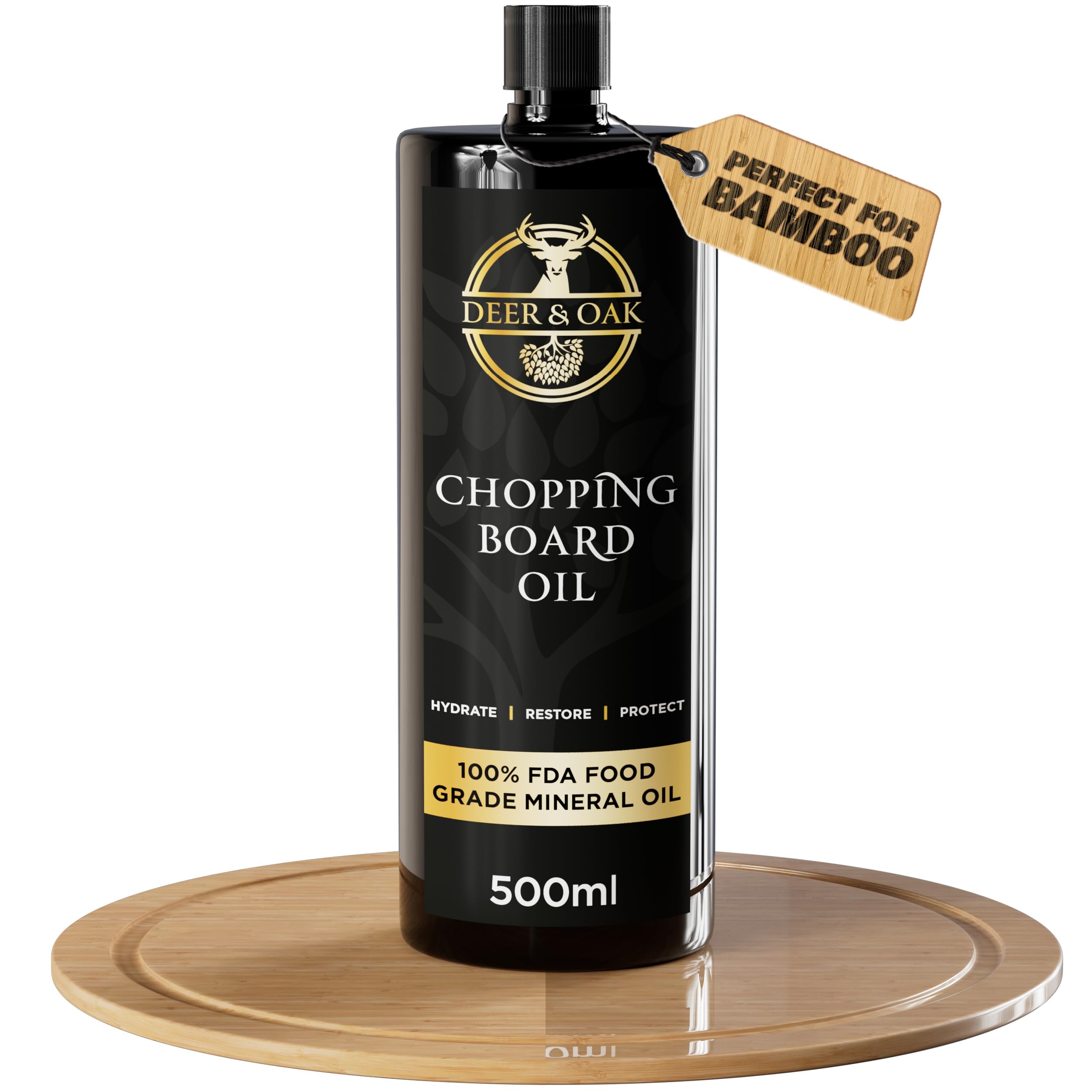 Deer & Oak - 500ml Premium Food Safe Mineral Oil for Chopping Boards, Butchers Block, Wood & Slate Oil - 100% Food Grade