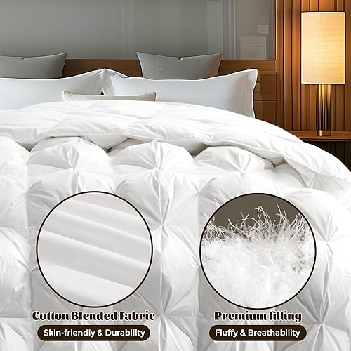 Miniatura 4 de puredown Edredón de plumas tamaño individual, relleno de edredón blanco plisado con lazos en las esquinas, edredón transpirable y ultrasuave