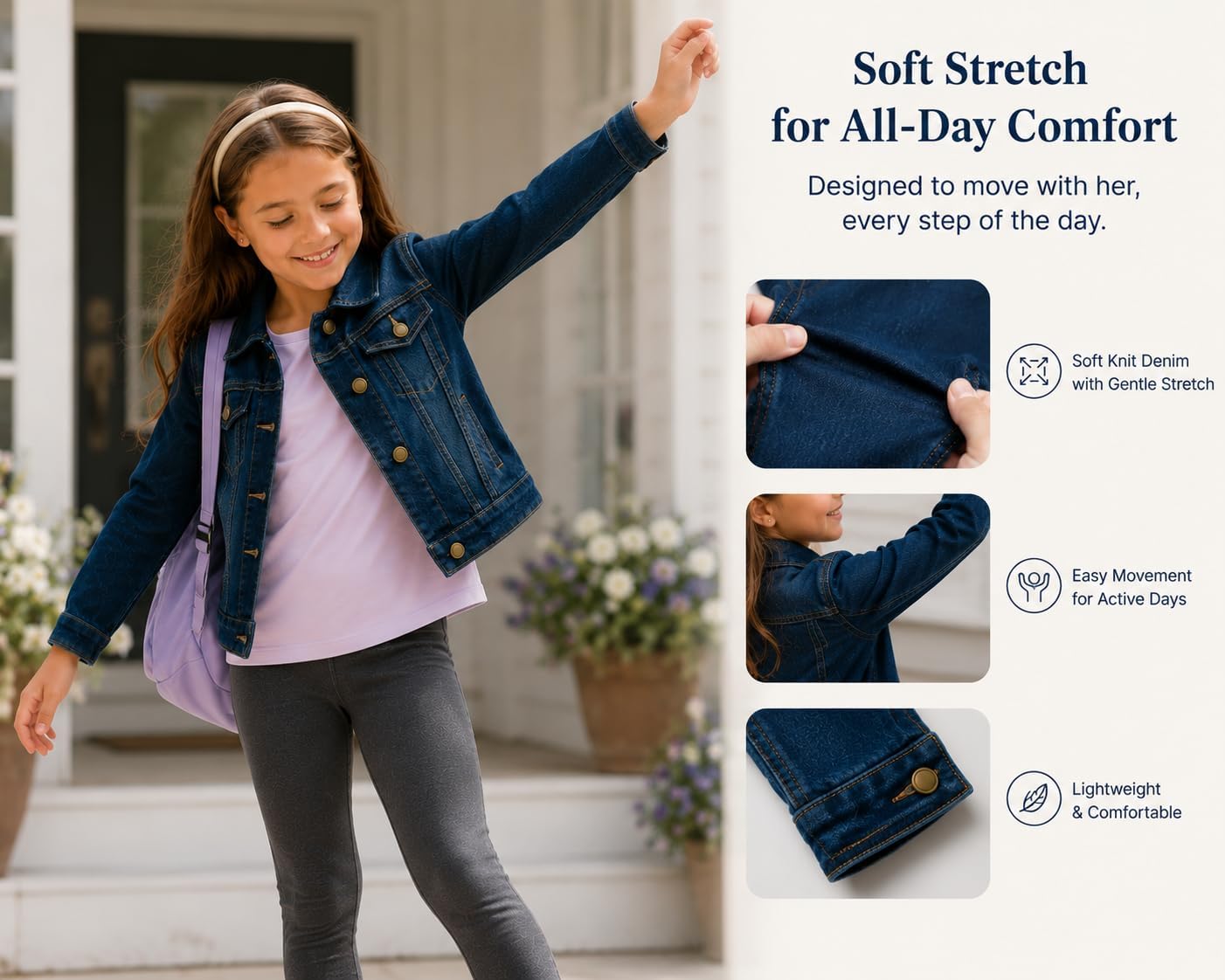Girls Soft Knit Denim Jacket for Toddler & Big Girls, Sizes 4-12 image 4