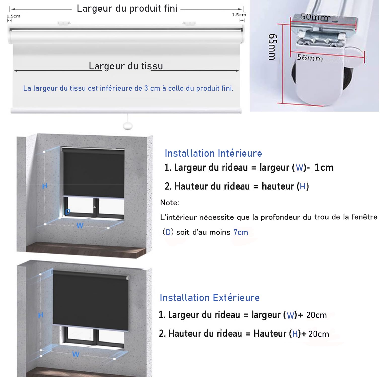 Store enrouleur occultant - Gris thermique - Système de ressort pour une intimité optimale et un contrôle de la lumière - Parfait pour la maison et le bureau