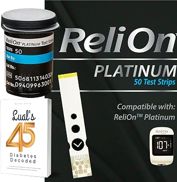 Platinum Test Strips 50 Count. Compatible with Platinum Meter, Testing Blood Glucose, Bundle with 45 Diabetes Decoded eBook Included (50 Count)