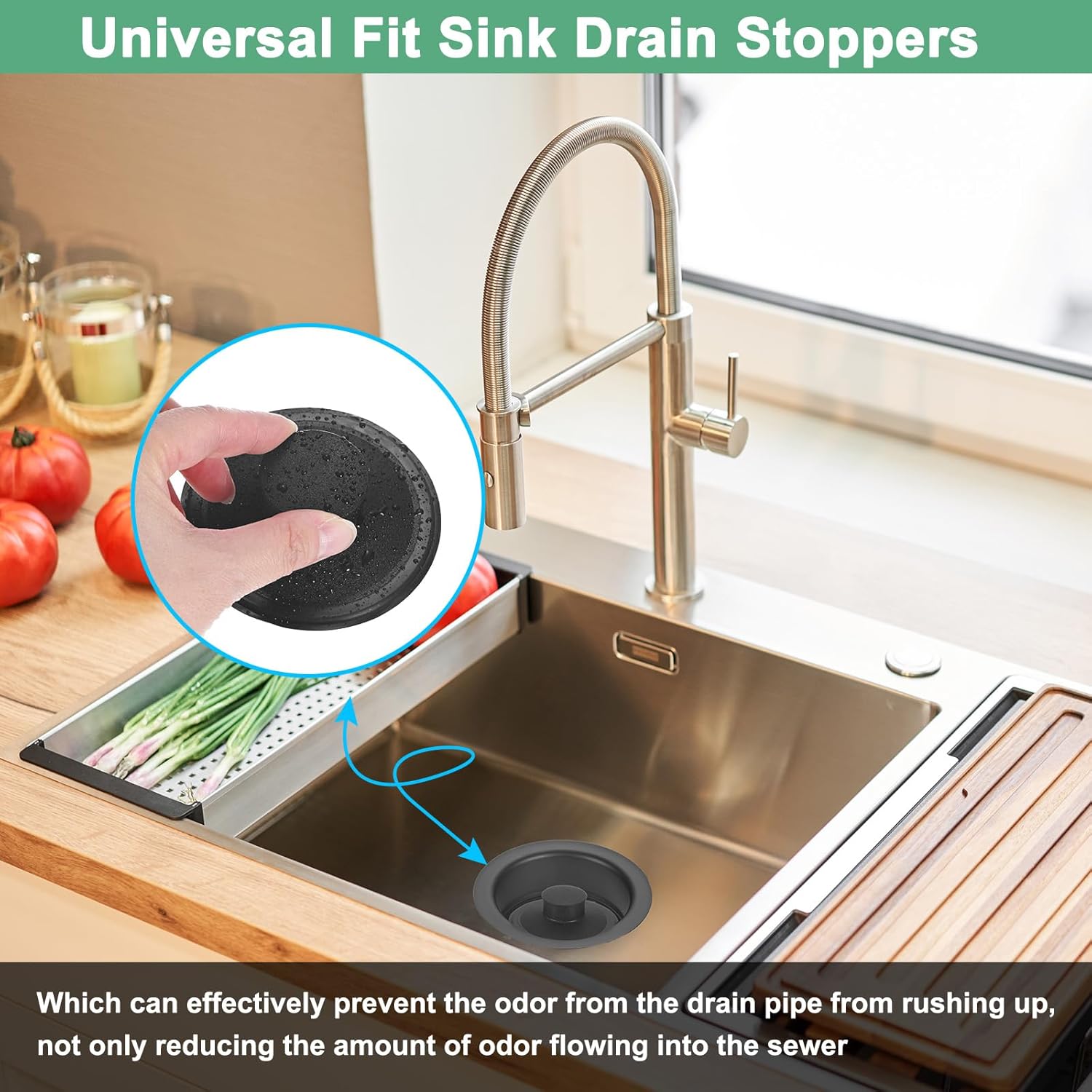 M METERXITY 2-Pack Kitchen Sink Stopper, 3-3/8 Inch Plastic Garbage Disposal Stopper, Universal Sink Plug Cover Fits Standard Kitchen Drain Size of 3-1/2 Inch Diameter [Black]