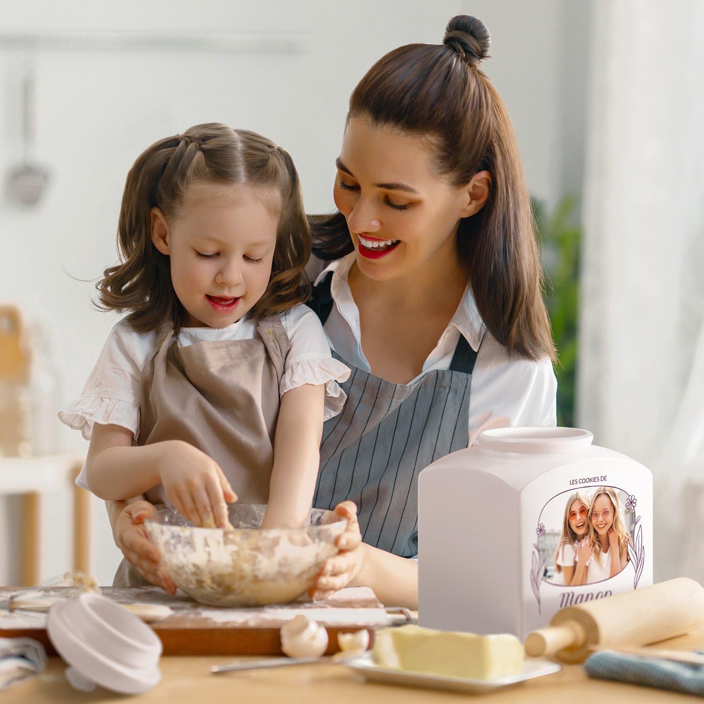 Maverton Pot à biscuits avec impression pour femme - Bocal à Bonbons personnalisé pour elle - Pot de stockage en céramique avec couvercle - pour anniversaire - pour maman - photo avec meilleure amie