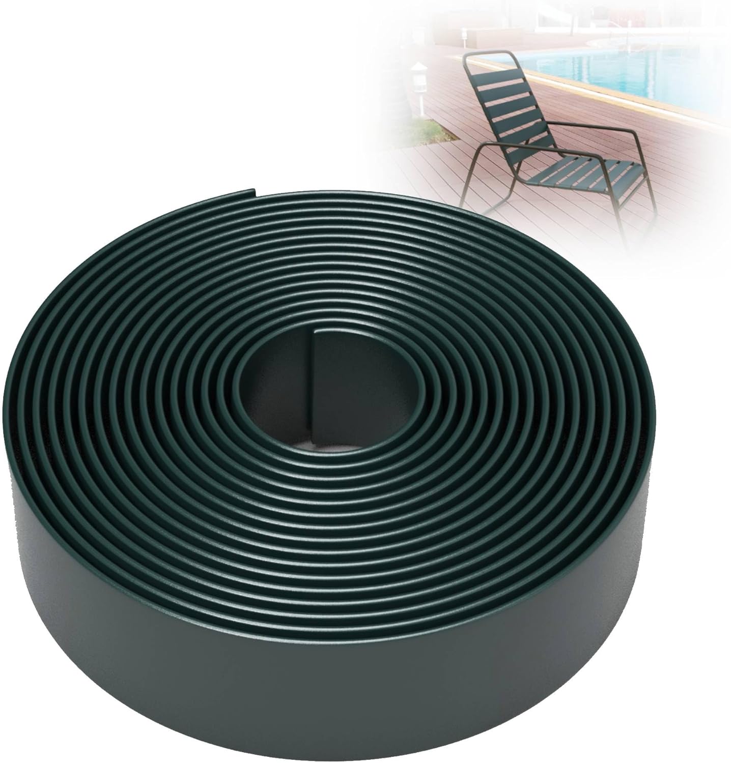 KOMORAX Sherwood Green 1.5" Wide 20' Length Chair Vinyl Strap Strapping for Patio Lawn Garden Outdoor Furniture Matte Finish Color