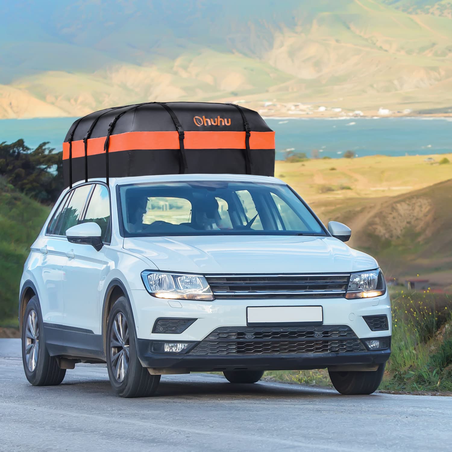 Ohuhu Coffre de Toit 21 Pieds Cubes – Sac de Toit Étanche pour Voiture avec Tapis Anti-Dérapant, Porte-Bagages Souple 840D pour Tous Véhicules avec/sans Barres de Toit