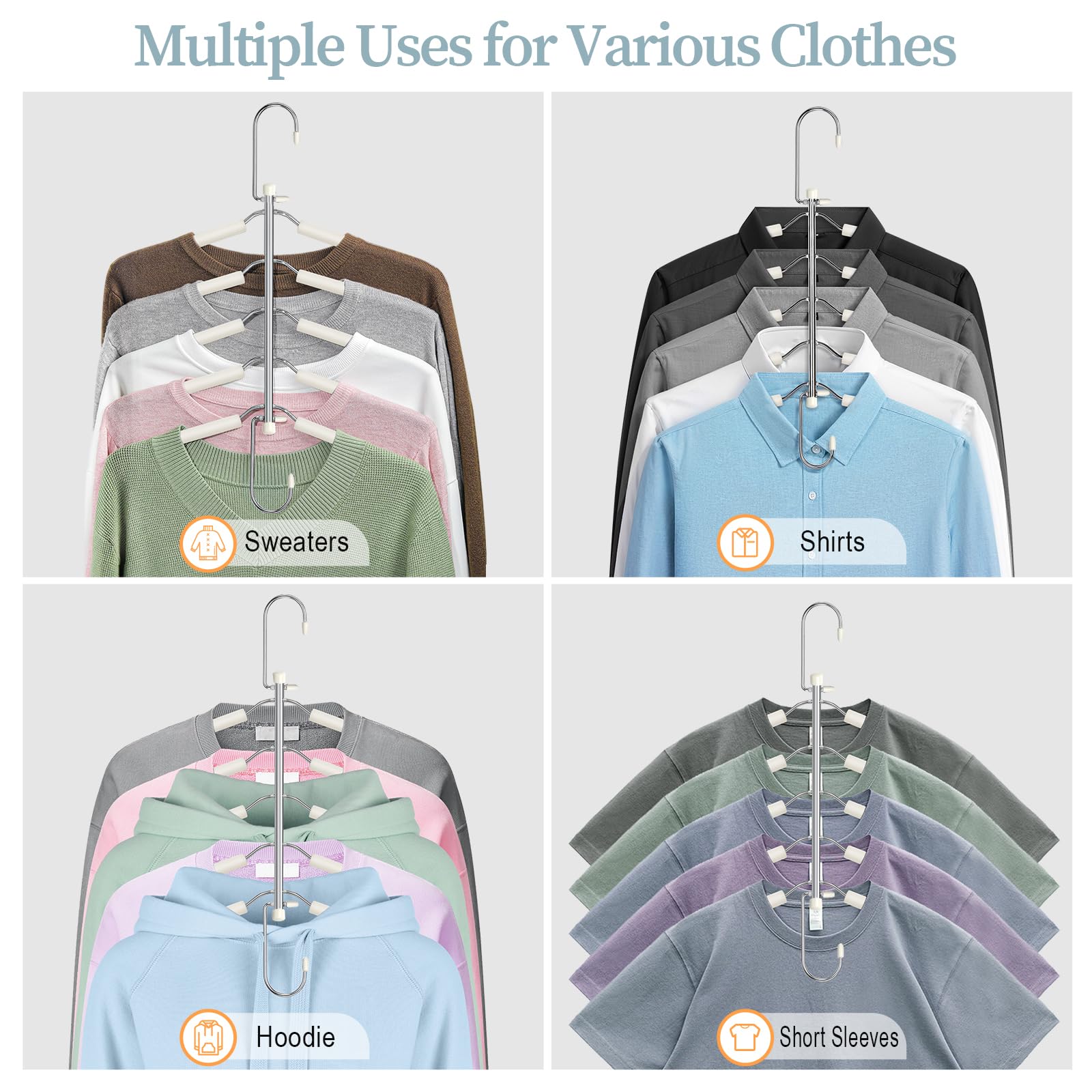 Perchas para ropa que ahorran espacio, organizador de camisas antideslizantes, múltiples perchas para armario con acolchado de espuma para blusas, sudaderas, suéteres, organizadores de