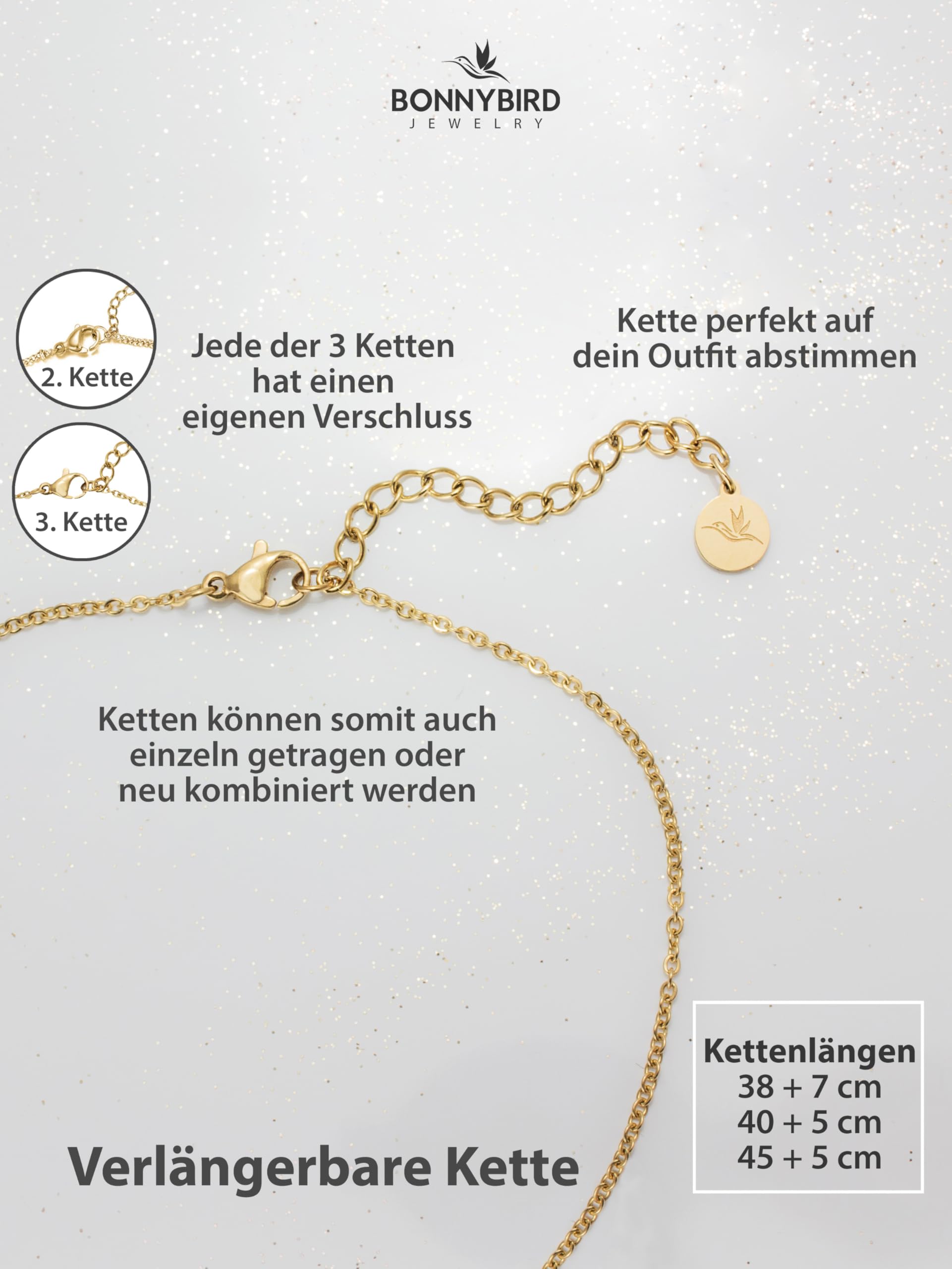 BONNYBIRD® Wasserfestes Edelstahl Ketten Set Damen in Silber, Gold & Roségold - Langlebige Halskette Damen, 100% Wasserfest & Hautverträglich BonnySydney