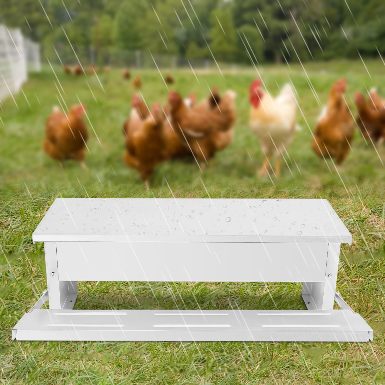 Comedero automático para pollos, aves de corral con tapa, comedero automático para pollos, pedal de pie con apertura automática, 8,2 L
