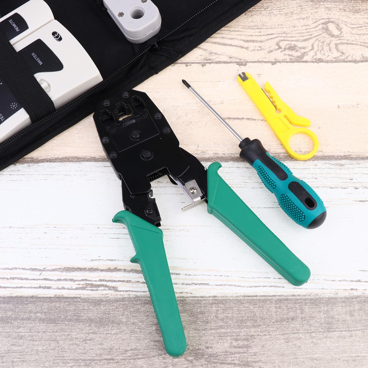 Kit D'outils Réseau 12-en-1 Pince à Dénuder et Testeur de Câble, Mallette de Rangement, Matériaux Pp et Métal pour Maintenance Réseau