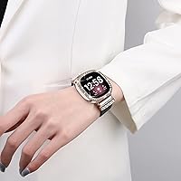 Vista 4 de Correa de reloj de cuero compatible con Fitbit Sense 2/Fitbit Versa 4 correas para mujer, correa de cuero elegante con hebilla de metal de diamantes