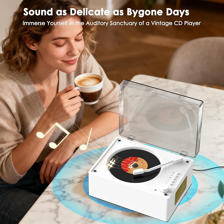 Portable CD Player with Bluetooth 5.3, Hi-Fi Speakers,3.5mm AUX, USB Playback Retro CD Player for Home(White) - image 7