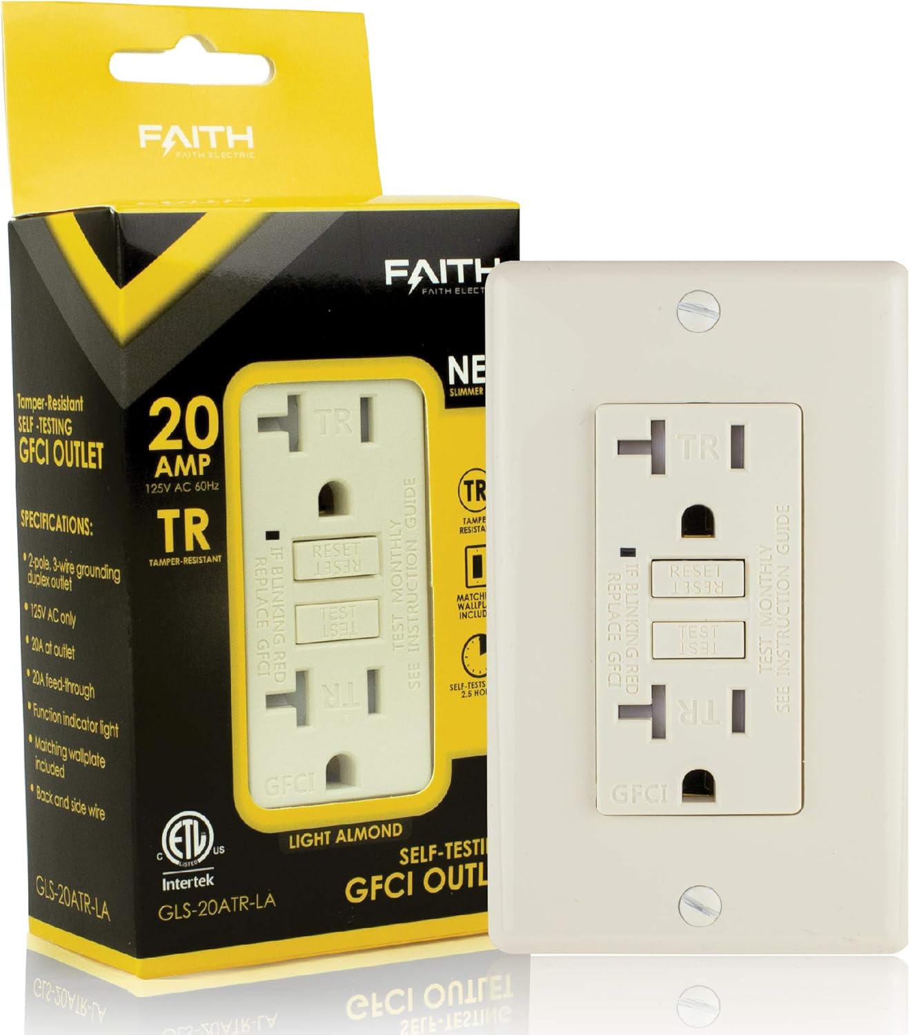 Faith [10-Pack] 20A GFCI Outlets, Tamper-Resistant GFI Duplex Receptacles with LED Indicator, Self-Test Ground Fault Circuit Interrupter with Wall Plate, ETL Listed, Ivory, 10 Piece - - 