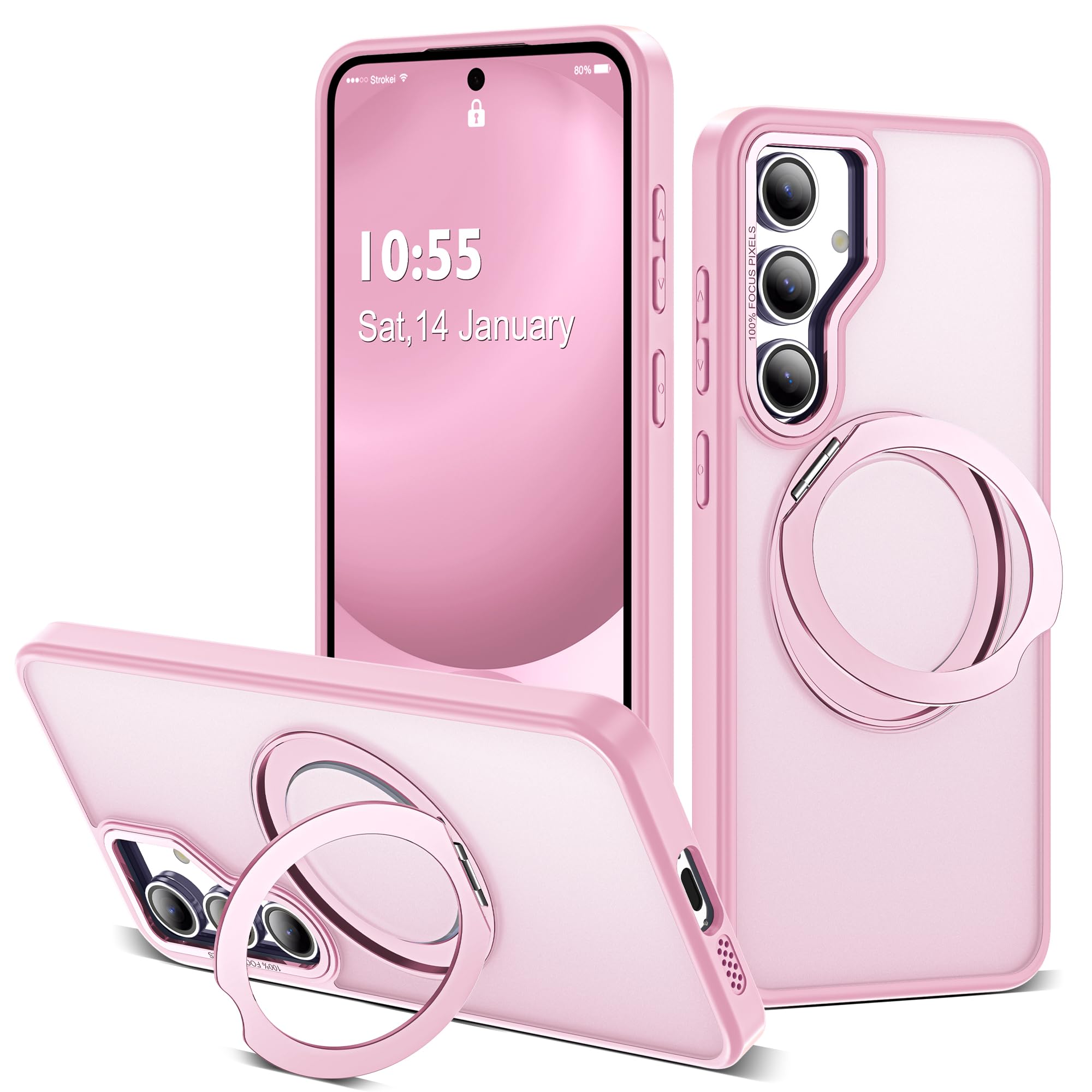 for Samsung Galaxy S24 FE Case with 360° Spin Stand,Pink