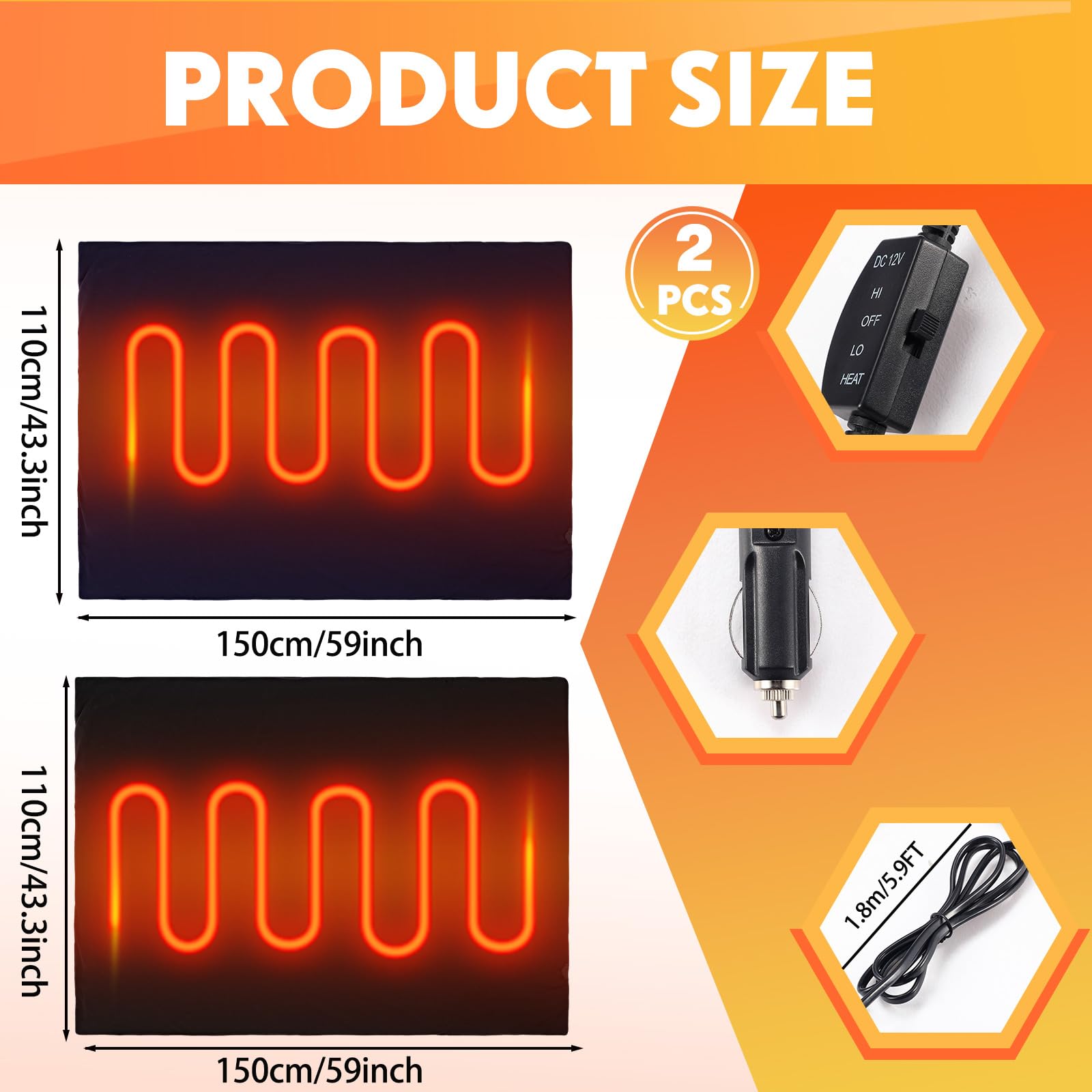 Riakrum 2 Pcs Winter Heated Car Blanket 43 x 59 Inch 12 Volt Car Electric Blanket Heating Blanket Portable Heated Throw for Camping Truck SUV Rv Travel Accessories