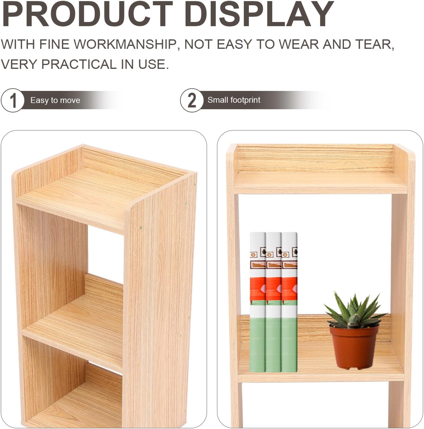Movable Storage Cabinet with Wheels, Rubber Wood Floor Standing Organizer Rack 30x24x66cm, Multi-Layer Sundries Display Shelf for Home and Office