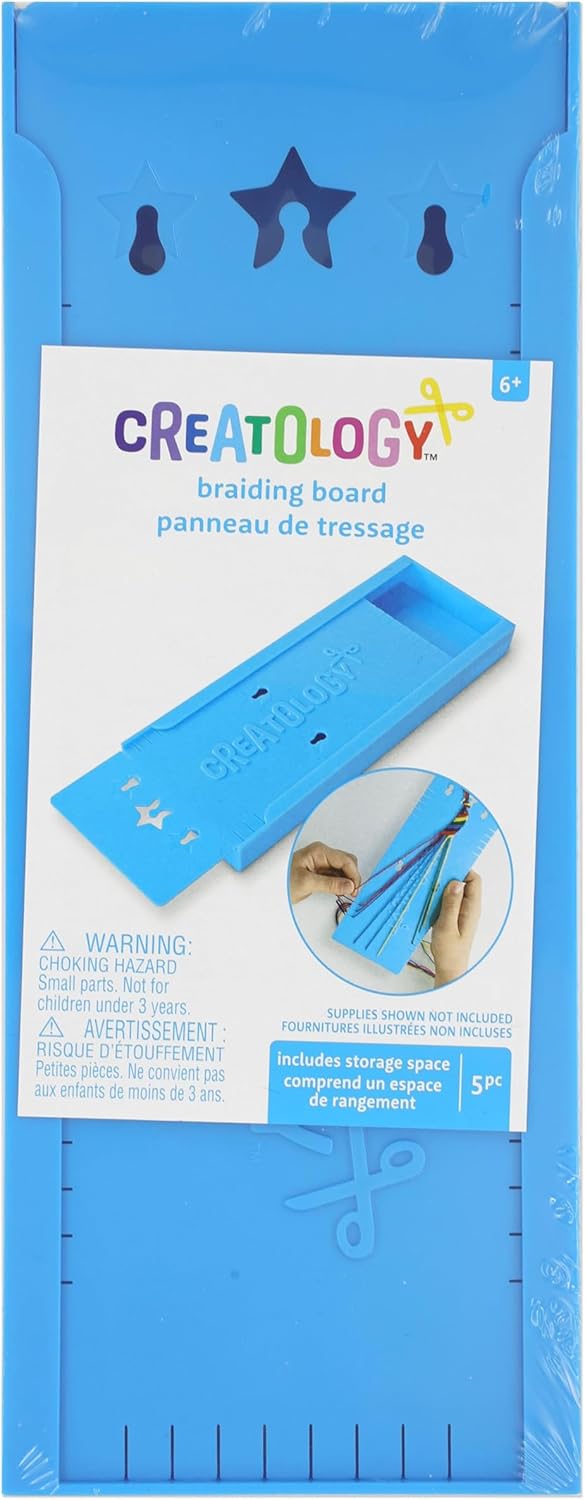 Creatology Braiding Board – 3.98" x 10.12" Blue Plastic Board with Notches, Storage & Suction Cups for Friendship Bracelets & Crafts, 12 Pack