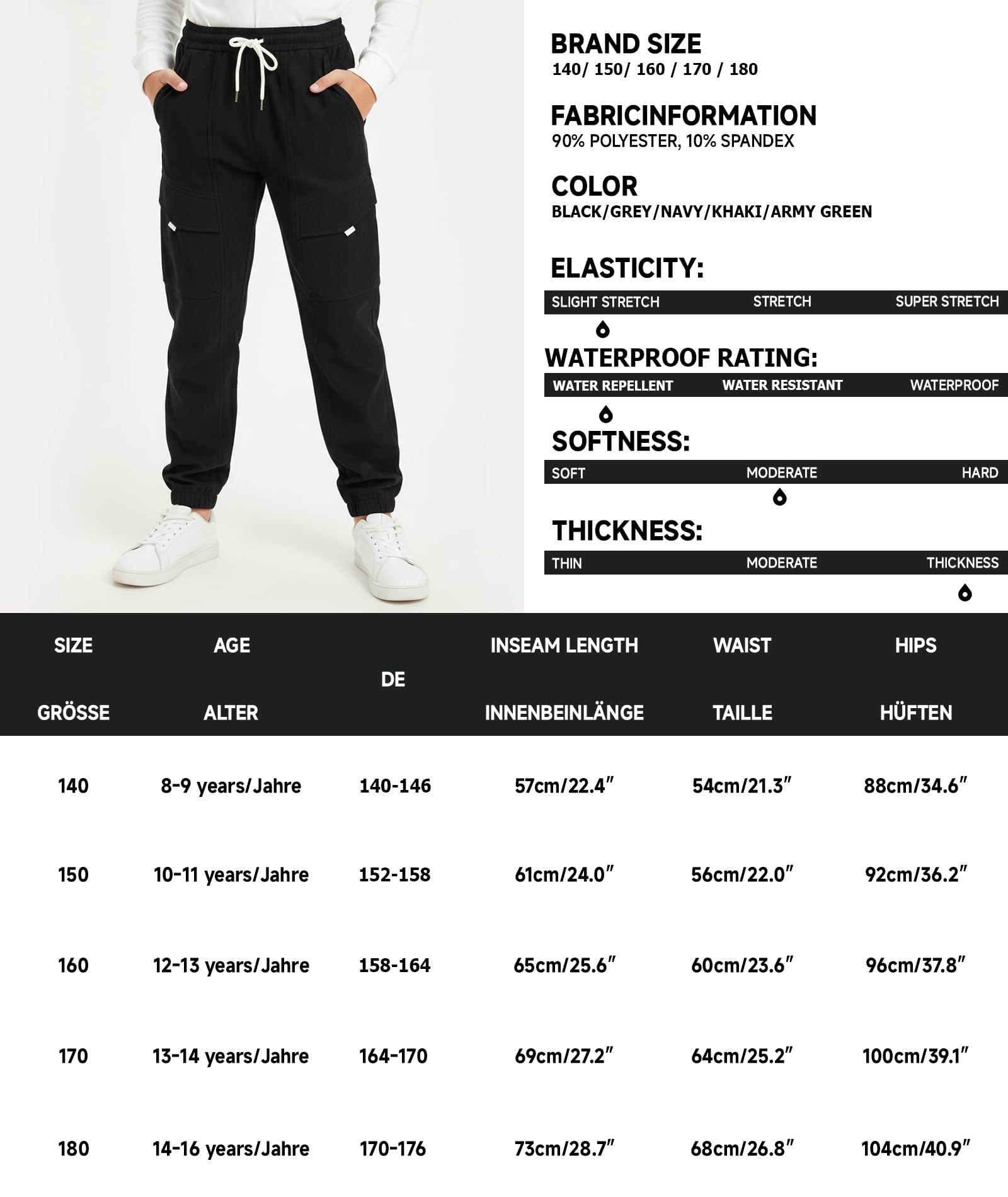 YOUNGSOUL Kinder Softshellhose Gefüttert Jungen Thermohose Wasserdicht Wanderhose Winterhose Outdoorhose