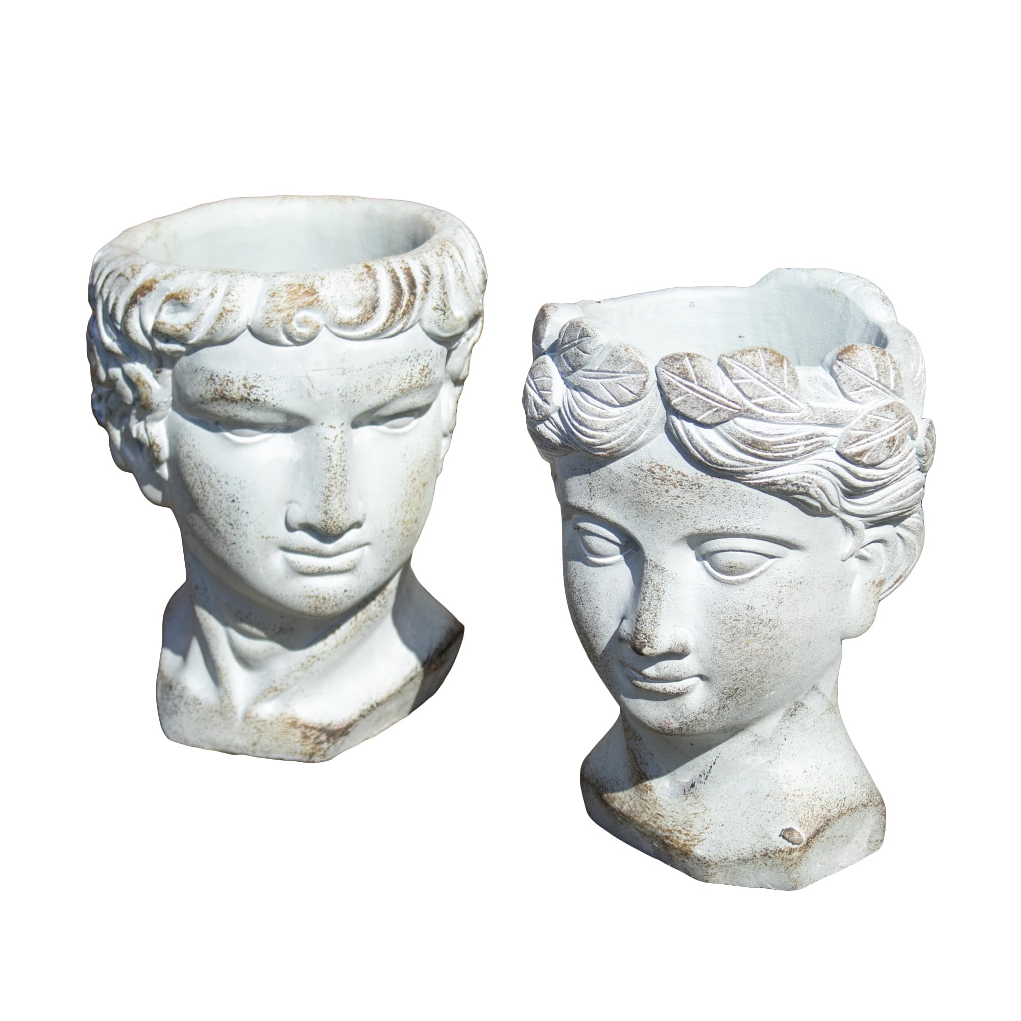 Darthome Men's Grey Set Of 2 Cet Roman Head Planters 12.5X17.5x13cm Natural Stone Greek Bust Flower Pots