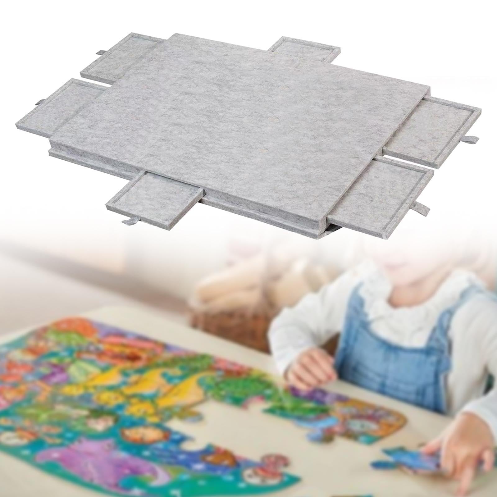 Mesa Rompecabezas Tablero Plegable con Seis Cajones de Fieltro Antideslizante para Organización de Piezas Y Montaje Adecuado para Aficionados Y Regalo, Light Gray S