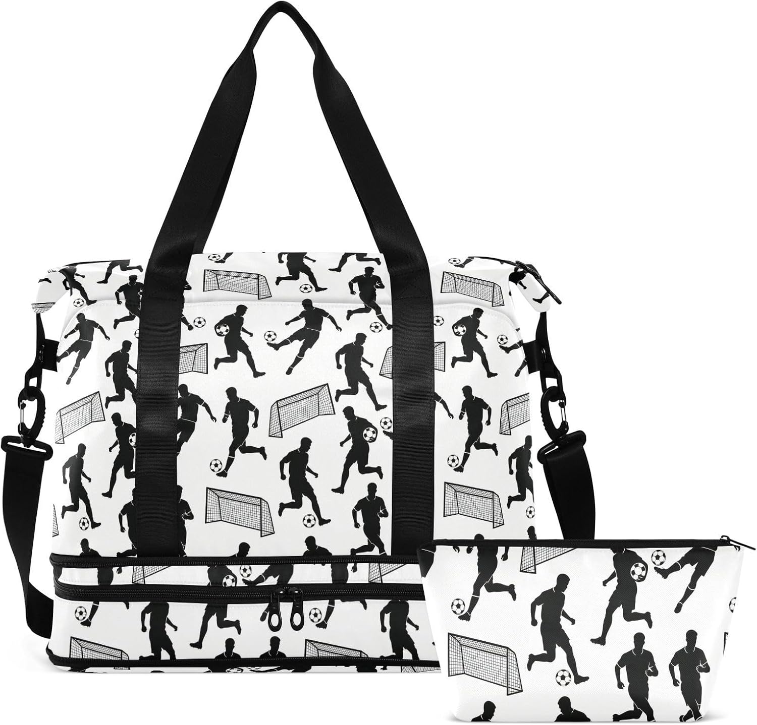 Foldable Travel Tote Bag Football Sport White Gym Bag with Toiletry for Business Trips
