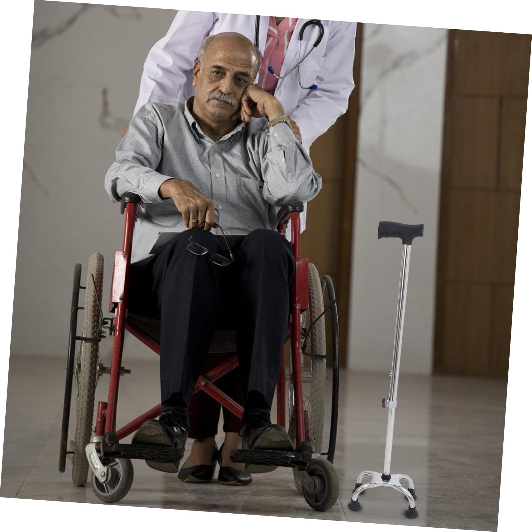 Bastón Ergonómico Ajustable Antideslizante para Caminar con Base Plana de Cuatro Patas y Soporte Adicional, Adecuado para Uso Interior y Exterior por Hombres y Mujeres