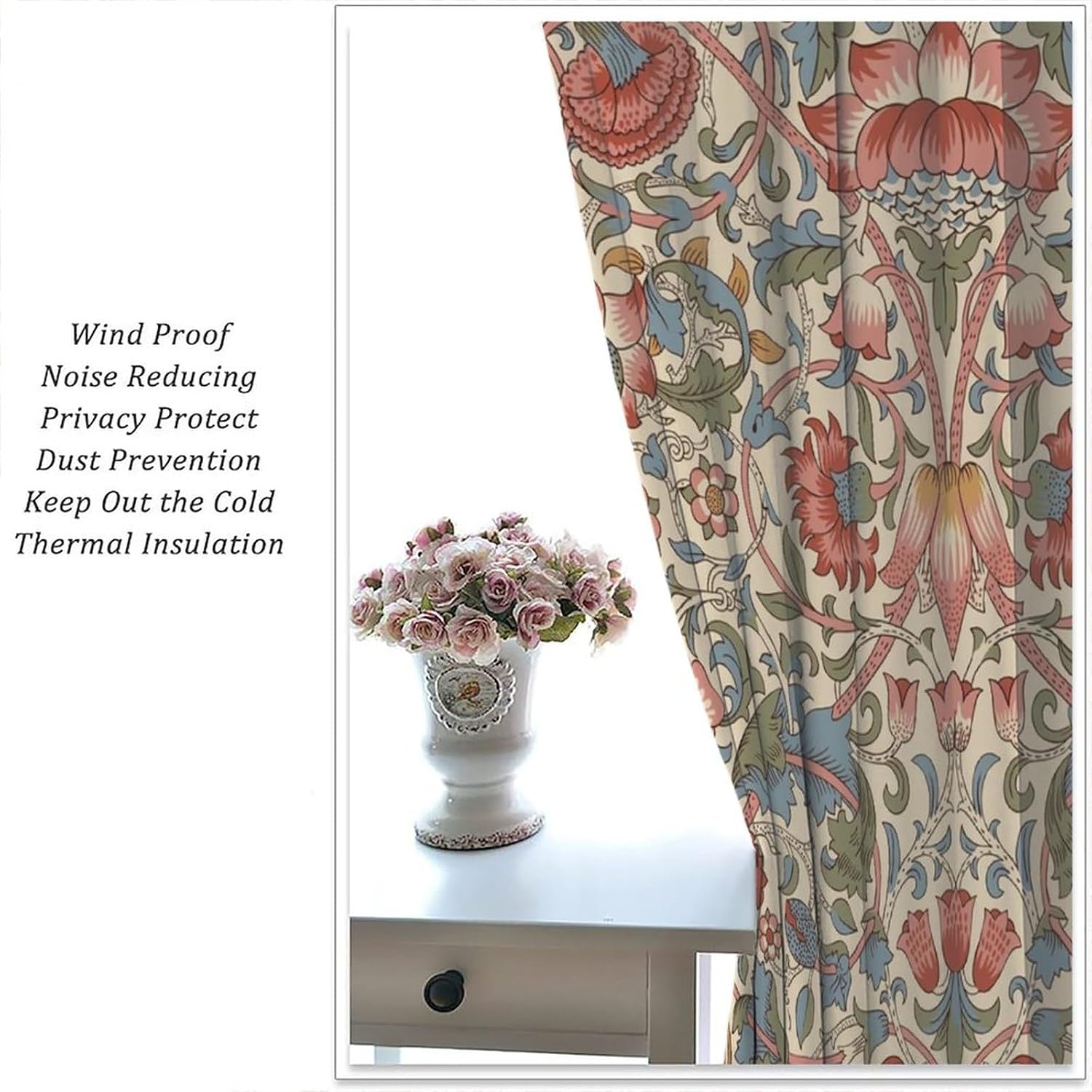 William Morris Curtains,Retro Floral Flowers Print Window Drapes for Woman Living Room Bedroom Kitchen Set 2 Panels,42x63 Inches, Style-8