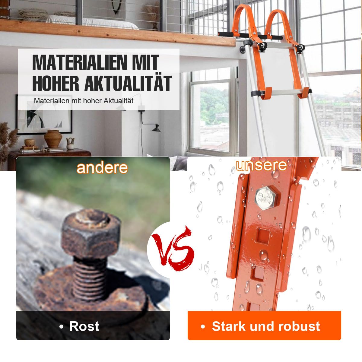 2 Stücke Dachleiterhaken Dachhaken Leiterhaken, Leiterzubehör, Universal Leiter Verlängerung, Stahlleiter Stabilisator für Dach, max 500lbs mit stationären Rädern und Gummigriff T-Bar